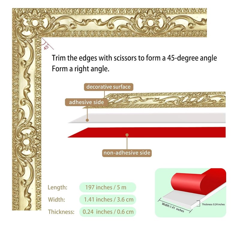Leenevs Flexible Wall Trim, 16.4 Feet Self-Adhesive Peel & Stick Molding, Cabinet Border, Mirror Frame Trim for Home Decor (Champagne Gold) - Image 2